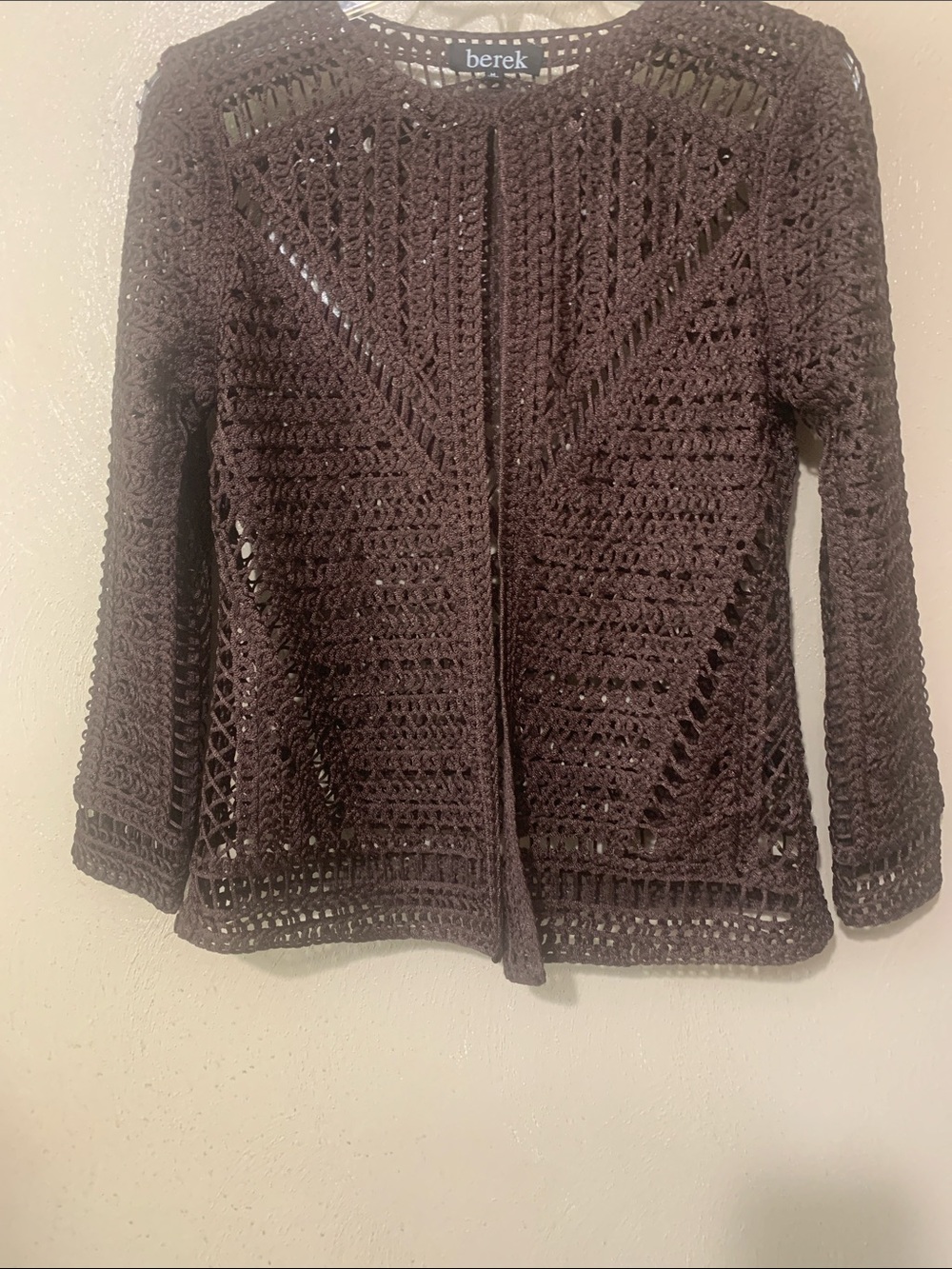 Berek size M Open-Front Crochet Cardigan Sweater - Dark Brown - Picture 5 of 6